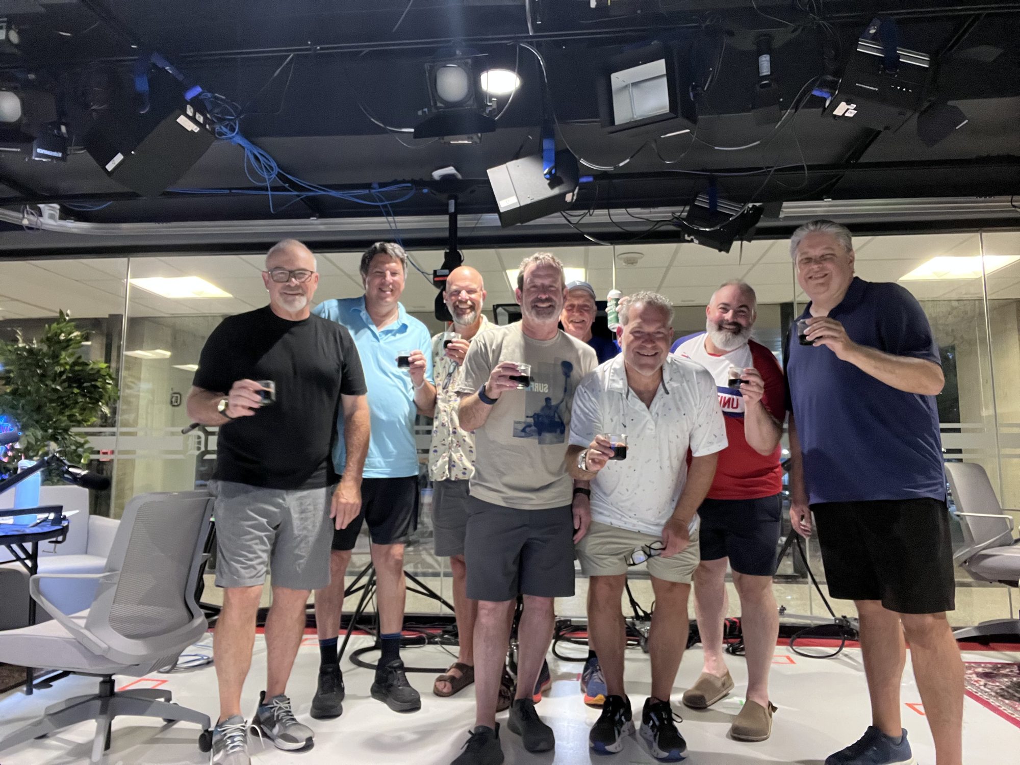 Group toast in the TV studio