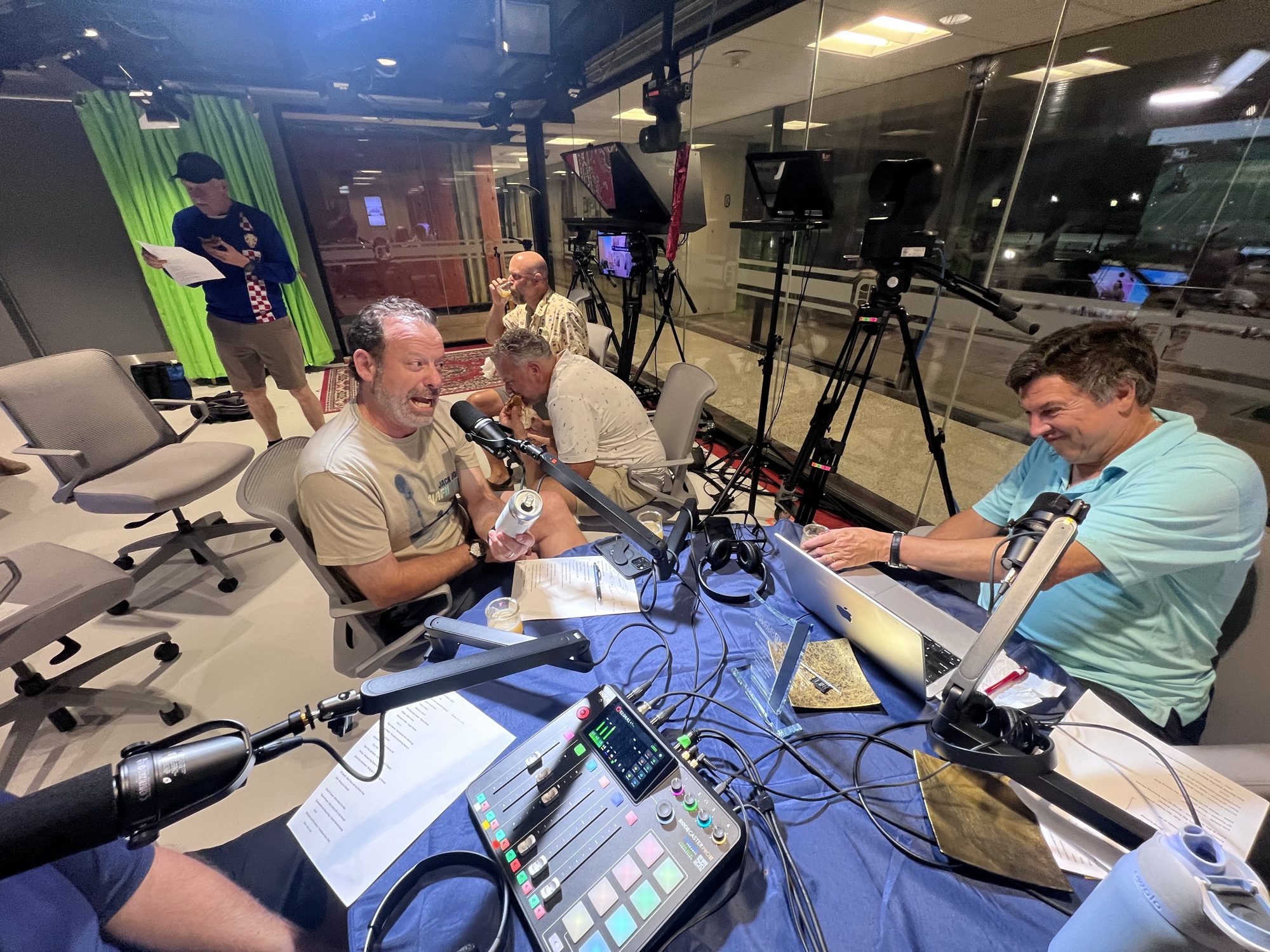 Live in the studio, beers in hand